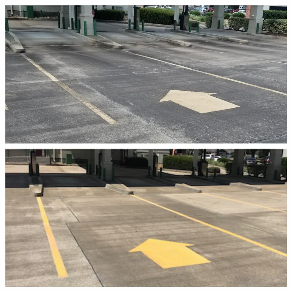 Jennings, LA bank branch drive-through after a full building and concrete wash by Third Coast Maintenance